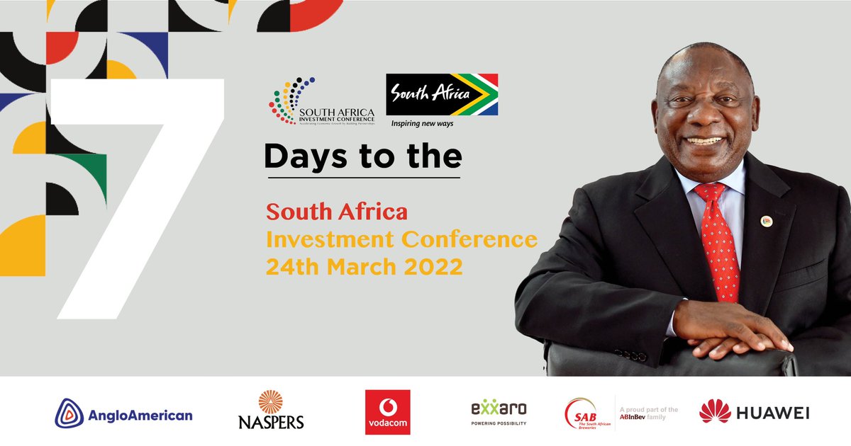 PresidencyZA's tweet photo. The 4th South Africa Investment Conference take places in 7 days on Thursday, 24 March 2022. The Investment Conference follows a commitment made by the President during #SONA2018 to promote investment opportunities, encourage investments towards job creation
#SAIC2022 
#InvestSA https://t.co/TX7vZhPxYZ