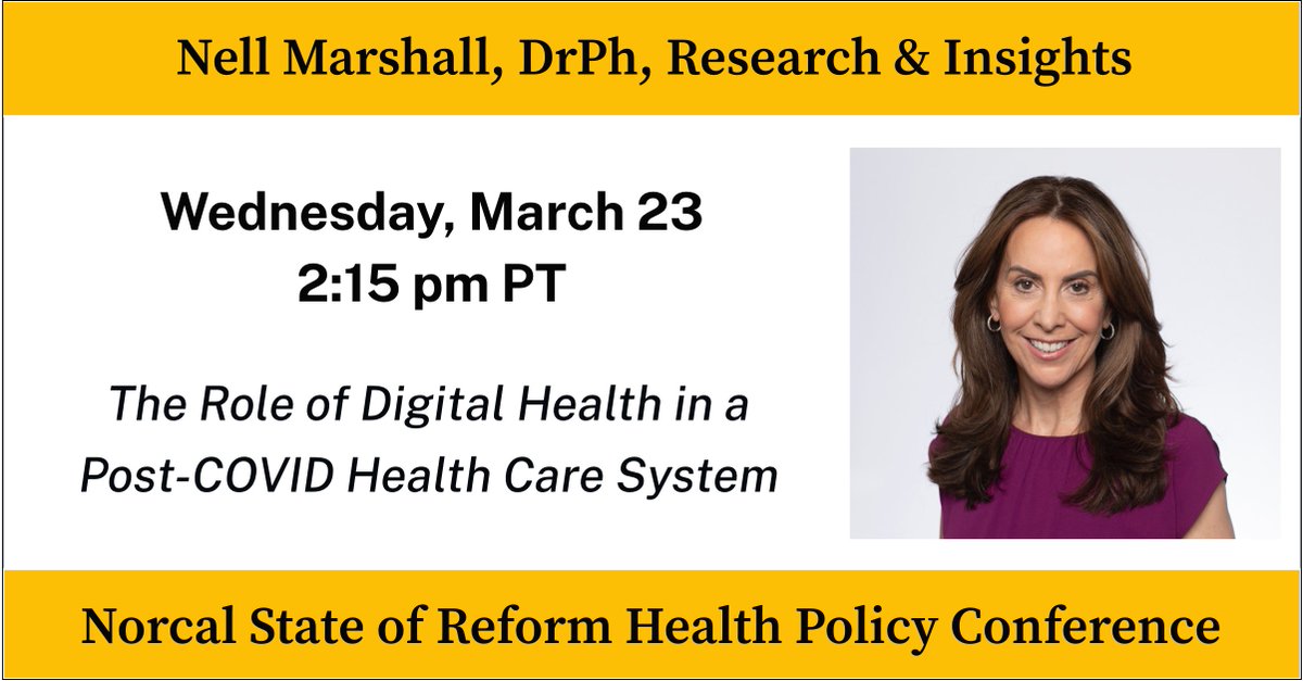 Evidation’s Nell Marshall will lead a panel discussion, The Role of Digital Health in a Post-COVID Health Care System, at the Northern California State of Reform Health Policy Conference on Wednesday, March 23 at 2:15 pm PT.

Learn more &amp; register at: bit.ly/3IkxWRh