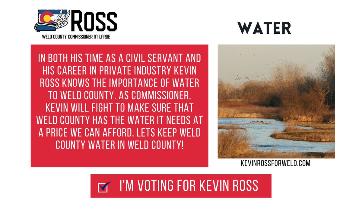 rossforweld's tweet photo. Water is the lifeblood of Weld County, for our homes, our businesses and our agriculture. Continuing to protect and secure our water rights will be a priority of mine as a commissioner. Together, we can keep Weld County water in Weld County! #rossforweld #weldcounty https://t.co/kkSG33tTVq