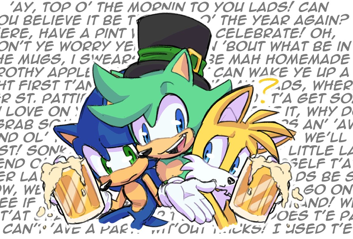 TOP O' THE MORNIN TO YOU LADDIES!
(And a special Happy Birthday to a certain non understandable Hedgehog~) 

You better be wearin Green out there~! (Or Irish is gonna come getcha 🍀🍀🍀)

#SonicTheHedgehog #Sonic #IrishTheHedgehog