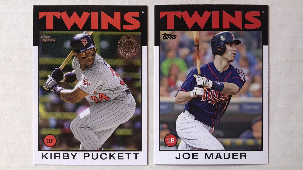 Retweet for a chance to win these 2021 <a href="/Topps/">Topps</a> Kirby Puckett and 2014 Topps Archives Joe Mauer cards, both in the classic style of 1986 Topps. #MNTwins