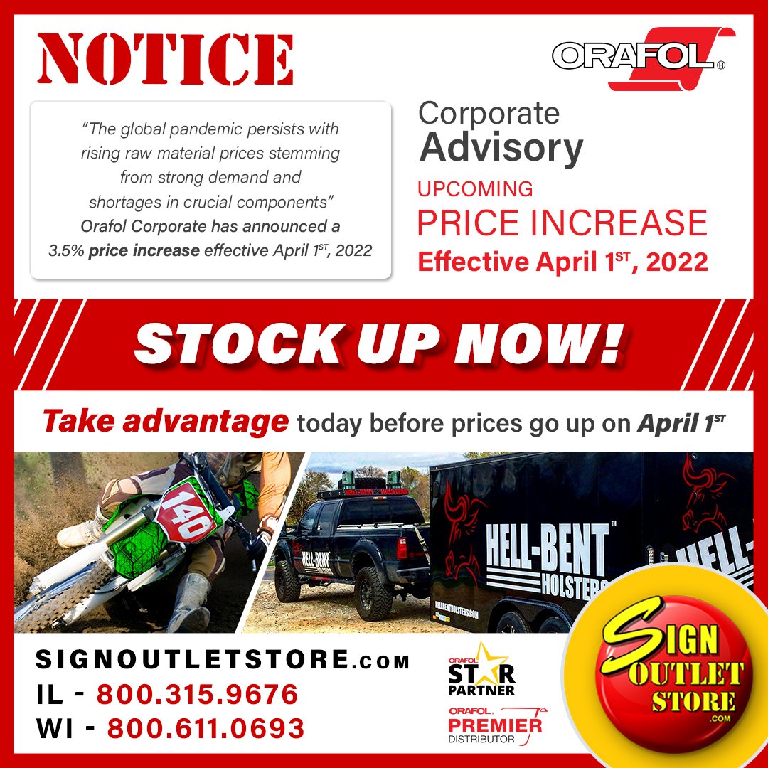 Upcoming price increase.
Stock up before it's too late!