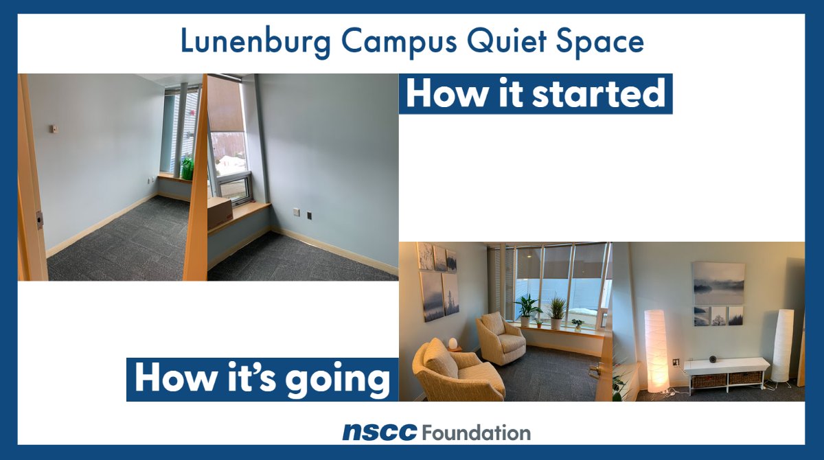 How it started, how it's going for Lunenburg Campus' new quiet space for their community to use for privacy, thanks to their Student Services team and donor support to the Lunenburg Rapid Response Fund.

Support NSCC today at support.nscc.ca 💝

#ImpactNSCC #NSCC25