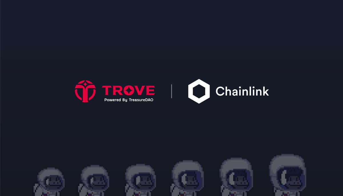 Announcing our integration of @Chainlink oracles for secure NFT marketplace  pricing. 📢 Beginning with Chainlink Price Feeds, this will deliver ETH  prices on Arbitrum for @TroveByTreasure, our generalized NFT Marketplace.  Learn more