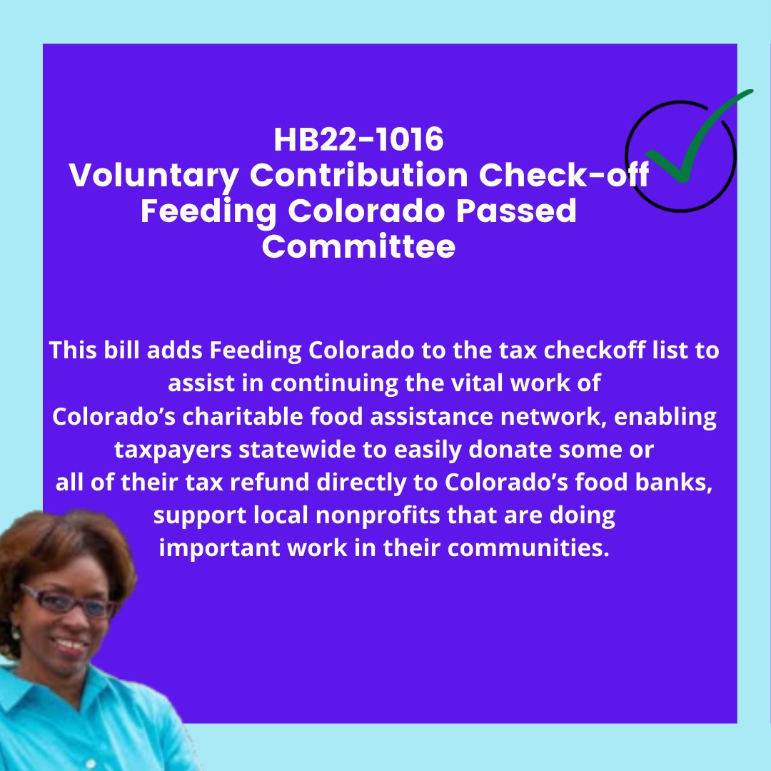 SenRhondaFields's tweet photo. Hunger exists in every corner of Colorado and this bill enables taxpayers statewide to donate some or all of their tax refunds to Colorado food banks.

Read more about my legislation here: https://t.co/wnnL4fDKNr
#Coleg #Copolitics #COSENDEM https://t.co/Fr9vAj5pCa