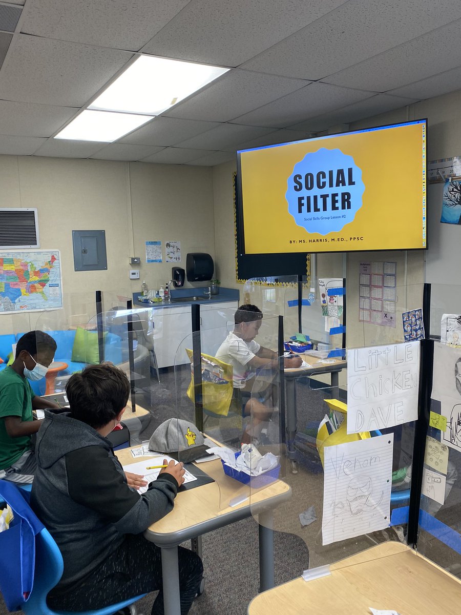 MVonetta's tweet photo. Social Skills Group in full gear… we are learning all about Social Filters today. #nlmusd #glazier #SEL #education https://t.co/pzAWPjTXku