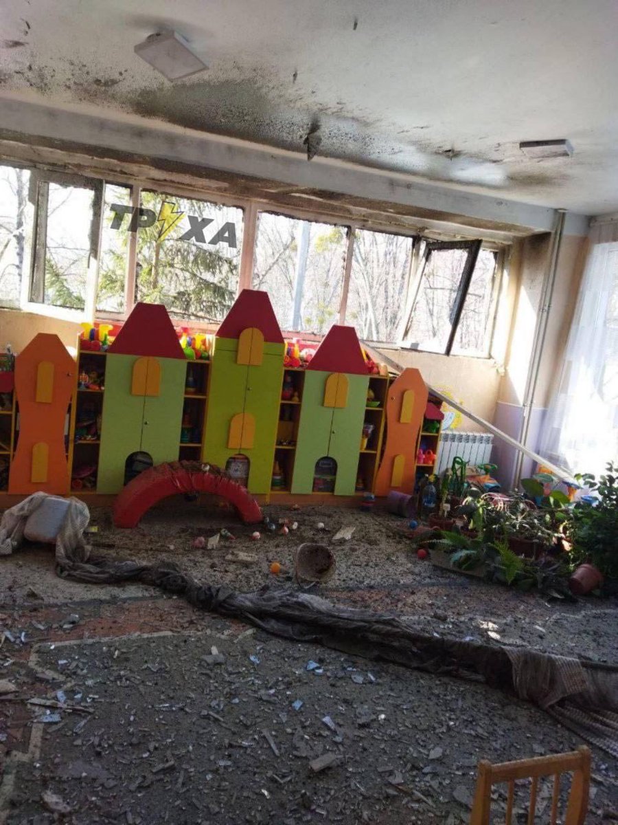 nexta_tv's tweet photo. This is how a kindergarten in #Kharkiv now looks like, which came under fire https://t.co/tbozjWqOeW