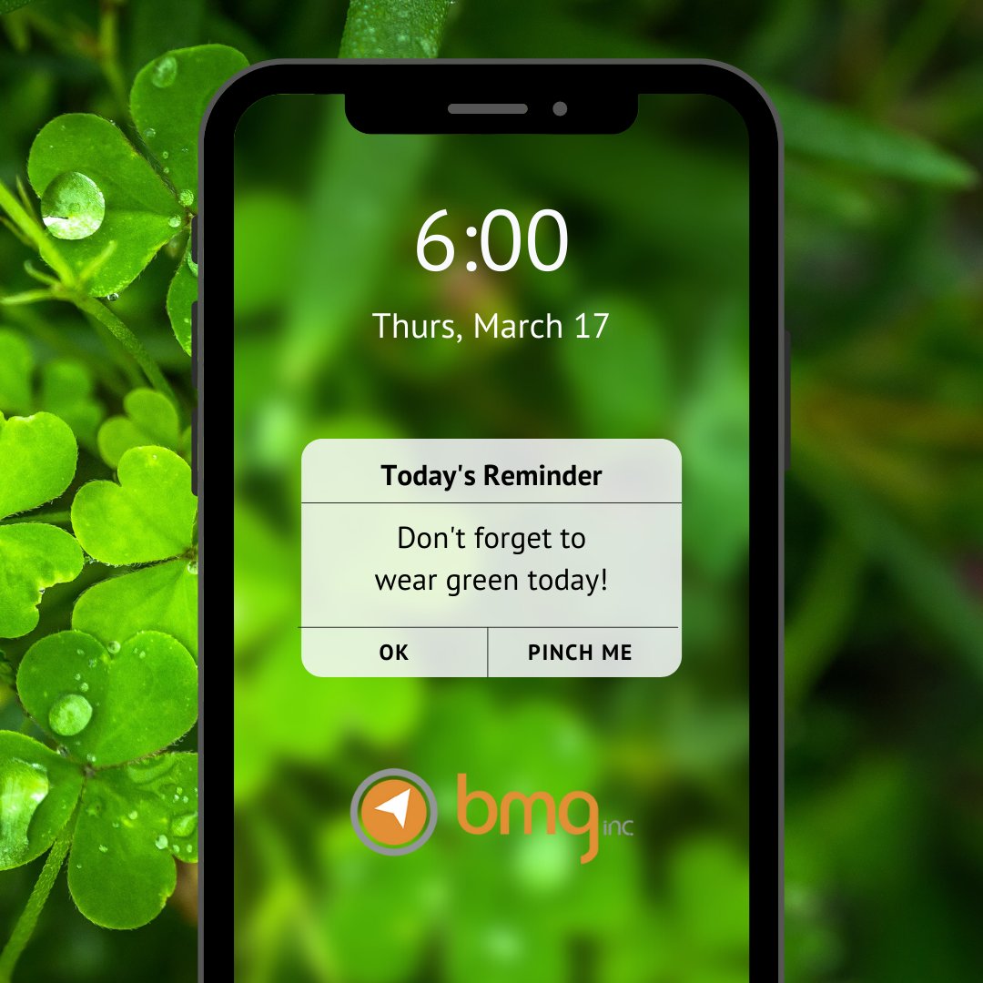 bmginc's tweet photo. Just a reminder.
We might pinch you anyways. 
Happy St. Patrick’s Day from BMG! 🍀 

As always, don’t rely on luck to produce an outstanding event or marketing strategy. Give us a call.📱317.705.9910

#happystpatricksday #liveevent #corporateevents #marketing #virtualevents https://t.co/XLSQcSpyGT