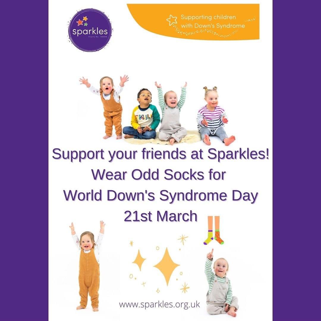 Don’t forget to wear your odd socks on 21st March! Join us in celebrating World Downs Syndrome Day 2022!
#wdsd22 #sparkles #sparklescharity #WorldDownSyndromeDay #downsyndromeawareness #buckinghamshirecharity #oddsockday #nothingdownaboutit #positiveaboutdownsyndrome