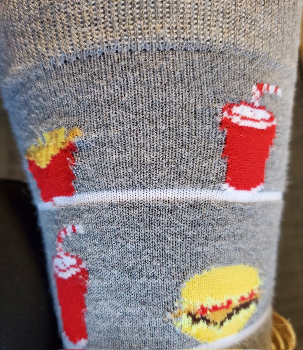 EduZeke's tweet photo. I might be thinking ahead to #AEFPeats... but I'm serving up burgers, fries, and shakes with my #socksofAEFP today 🍔🍟

#AEFP2022 https://t.co/HNjac81B4b