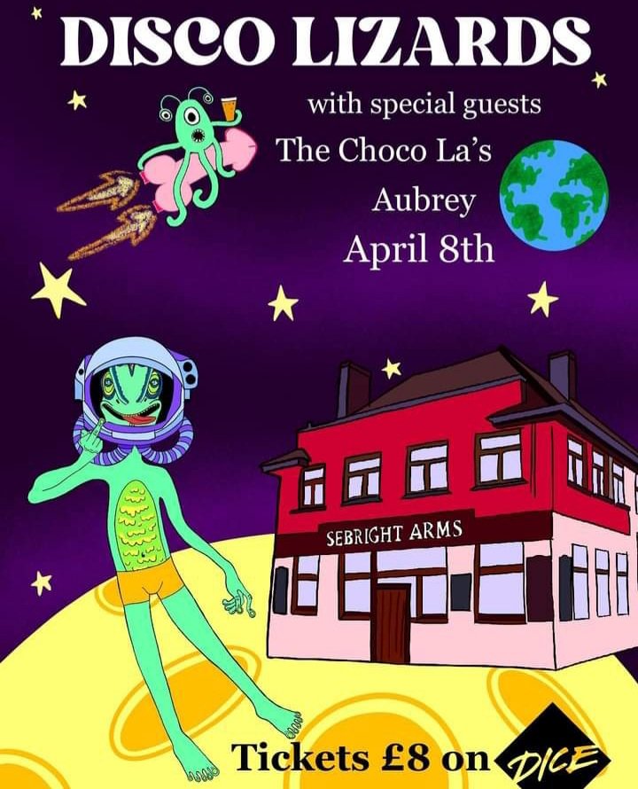 We will be joining the fantastic <a href="/LizardsDisco/">Disco Lizards</a> and <a href="/TheChocoLas/">The Choco La’s</a> next month at the <a href="/sebrightarms/">Sebright Arms</a>! 🦎🍫💁‍♀️

This is going to be a lot of fun!!! Event details in our twitter bio! 🎸🔥