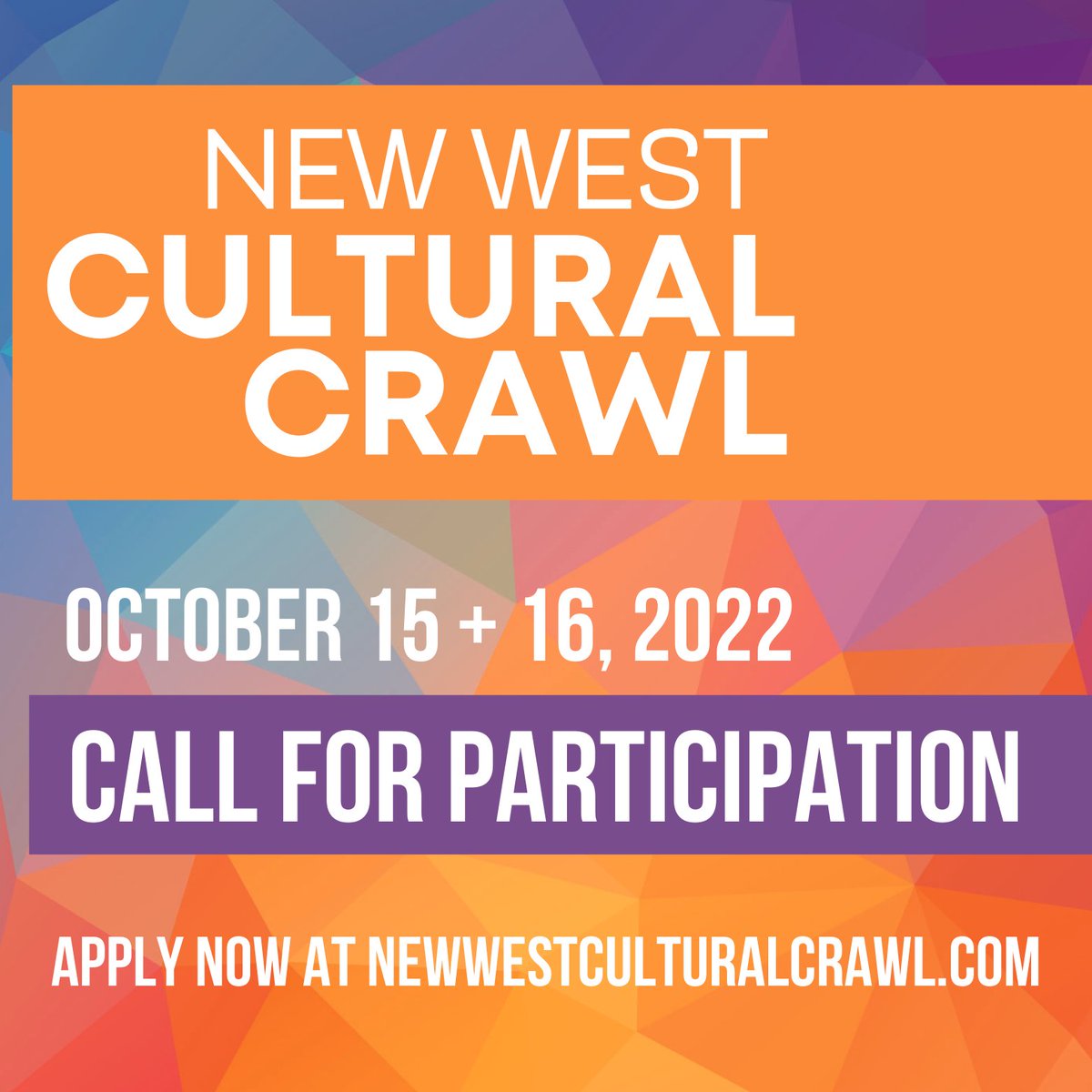 REGISTER NOW!

2022 <a href="/NWCulturalCrawl/">New West Cultural Crawl</a> is happening October 15 + 16.

Visit newwestculturalcrawl.com to apply.

#newwest #artsNW #nwculturalcrawl