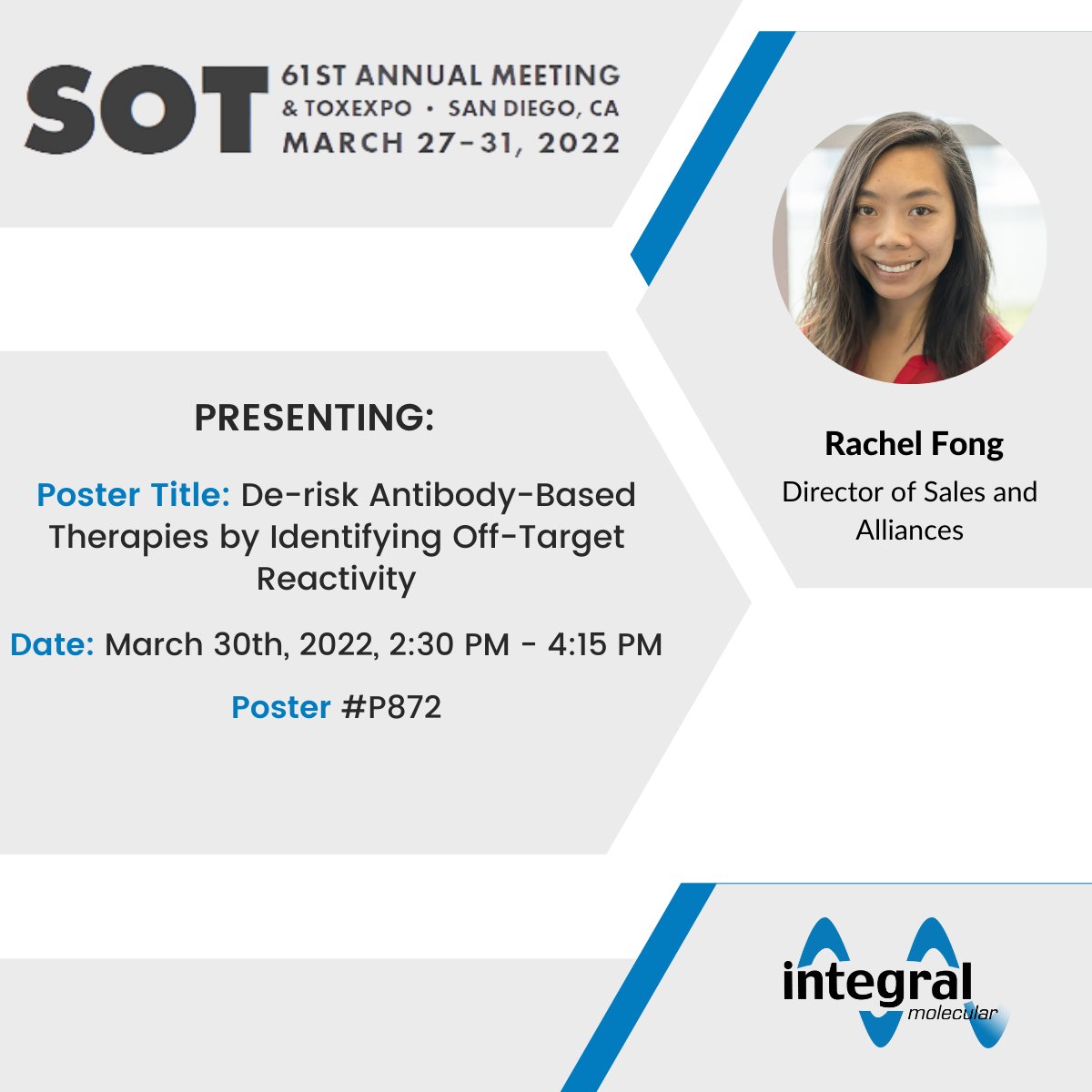Join Rachel Fong at her poster presentation at the Society of Toxicology Annual 2022 meeting. Fill out the form linked below to schedule a time to get further information on upcoming conferences and our technologies!  bit.ly/3COCU7z