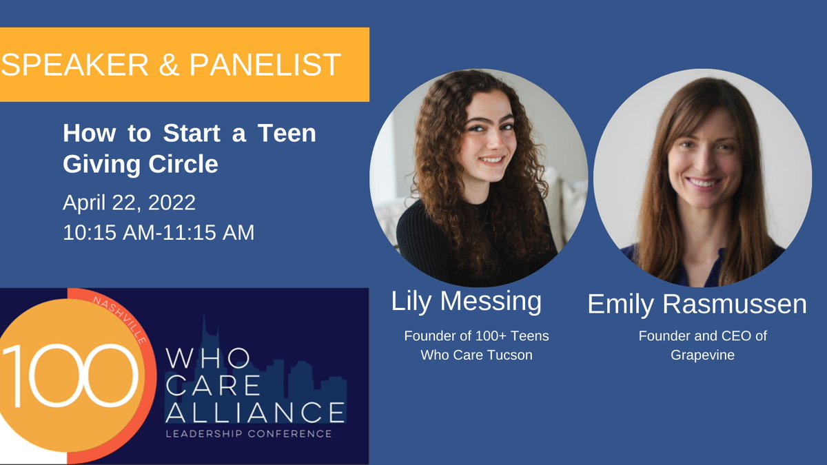 100WCAlliance's tweet photo. Have you ever wanted to start a teen giving circle?
Joining us at the #100WCConferenceNashville and get the opportunity to shape the next generation of philanthropists, mentor a young member of your community, and help drive much needed donations to your community nonprofits. https://t.co/vWJAYag1rB