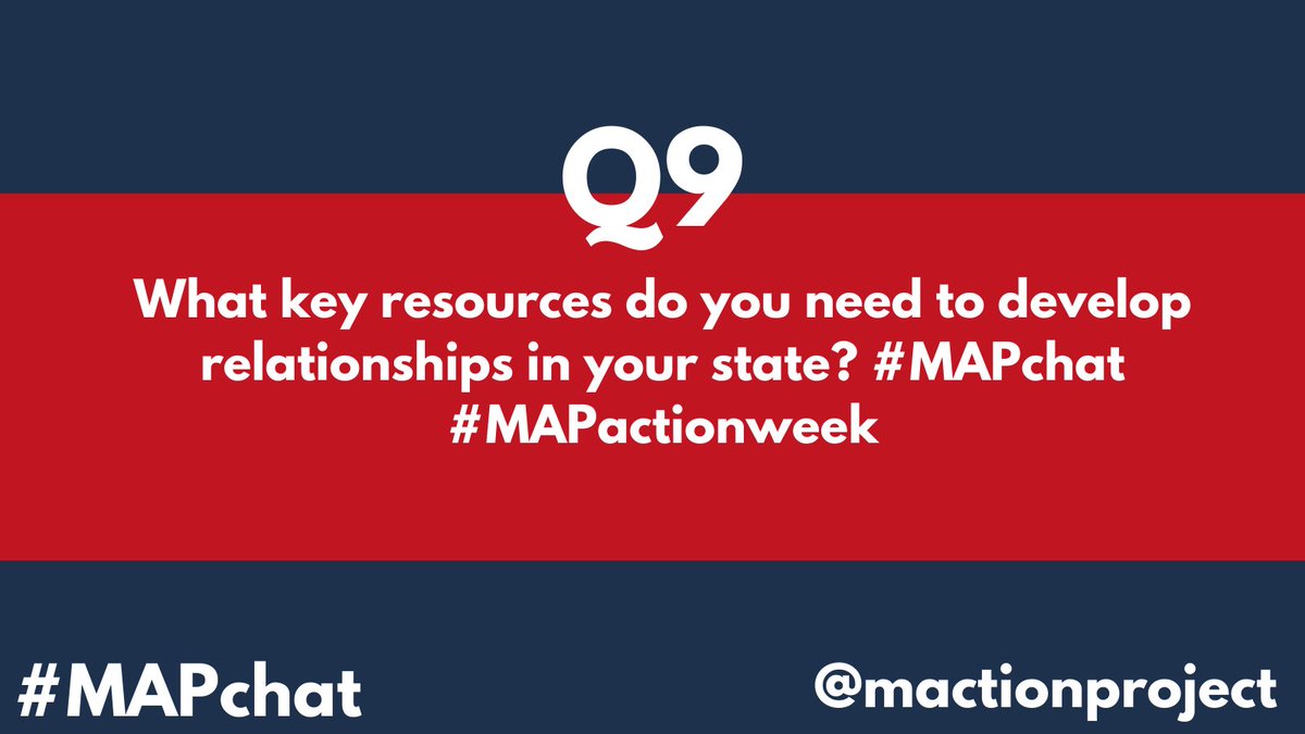 futurecaucus's tweet image. Q9: What key resources do you need to develop relationships in your state? #MAPchat #MAPactionweek