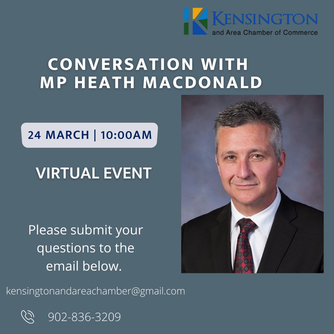 Kensington and Area Chamber of Commerce (@ktownchamber) on Twitter photo Pleased to be able to host a virtual conversation with MP Heath MacDonald on Thursday, March 24th at 10:00am. Please register at the link below and submit any questions that you would like our moderator to ask to kensingtonandareachamber@gmail.com
us02web.zoom.us/.../reg.../WN_… Pleased to be able to host a virtual conversation with MP Heath MacDonald on Thursday, March 24th at 10:00am. Please register at the link below and submit any questions that you would like our moderator to ask to kensingtonandareachamber@gmail.com
us02web.zoom.us/.../reg.../WN_…