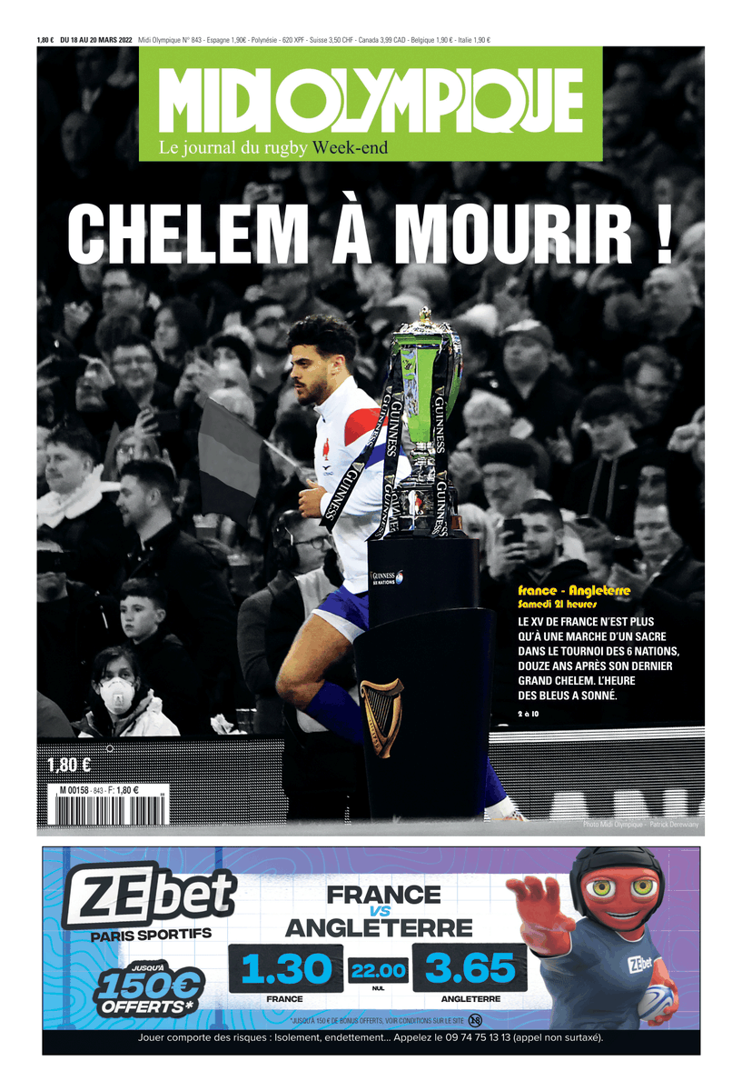 RugbyramaFR's tweet photo. Chelem à mourir ! en Une de Midi Olympique !
Pour lire l'édition numérique > https://t.co/KALxraDAaB https://t.co/P8RqUJMEZ5