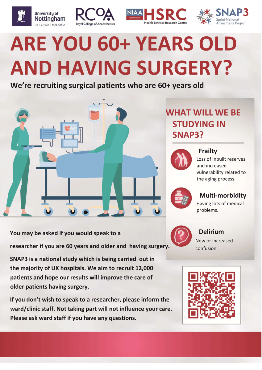 Research@theRoyal (@royalsycamore) on Twitter photo Our lovely team will be in our surgical assessment areas next week for the SNAP3 study.
We're looking for older surgery patients to help improve recovery practice.
Many hospitals are involved and it's hoped that 12000 patients can take part. <a href="/SNAPs_News/">SNAPs News</a> tinyurl.com/y36f6bmp Our lovely team will be in our surgical assessment areas next week for the SNAP3 study.
We're looking for older surgery patients to help improve recovery practice.
Many hospitals are involved and it's hoped that 12000 patients can take part. <a href="/SNAPs_News/">SNAPs News</a> tinyurl.com/y36f6bmp
