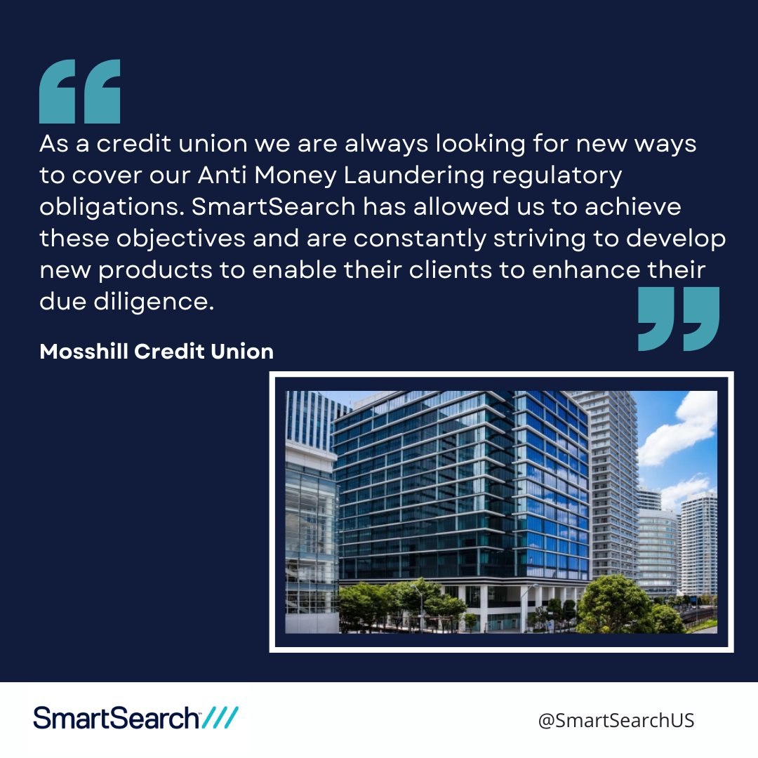 Mosshill Credit Union was looking for new ways to cover its Anti-Money Laundering Regulatory obligations. SmartSearch made this possible through a user-friendly platform and consistent development of new products.

#aml #antimoneylaundering