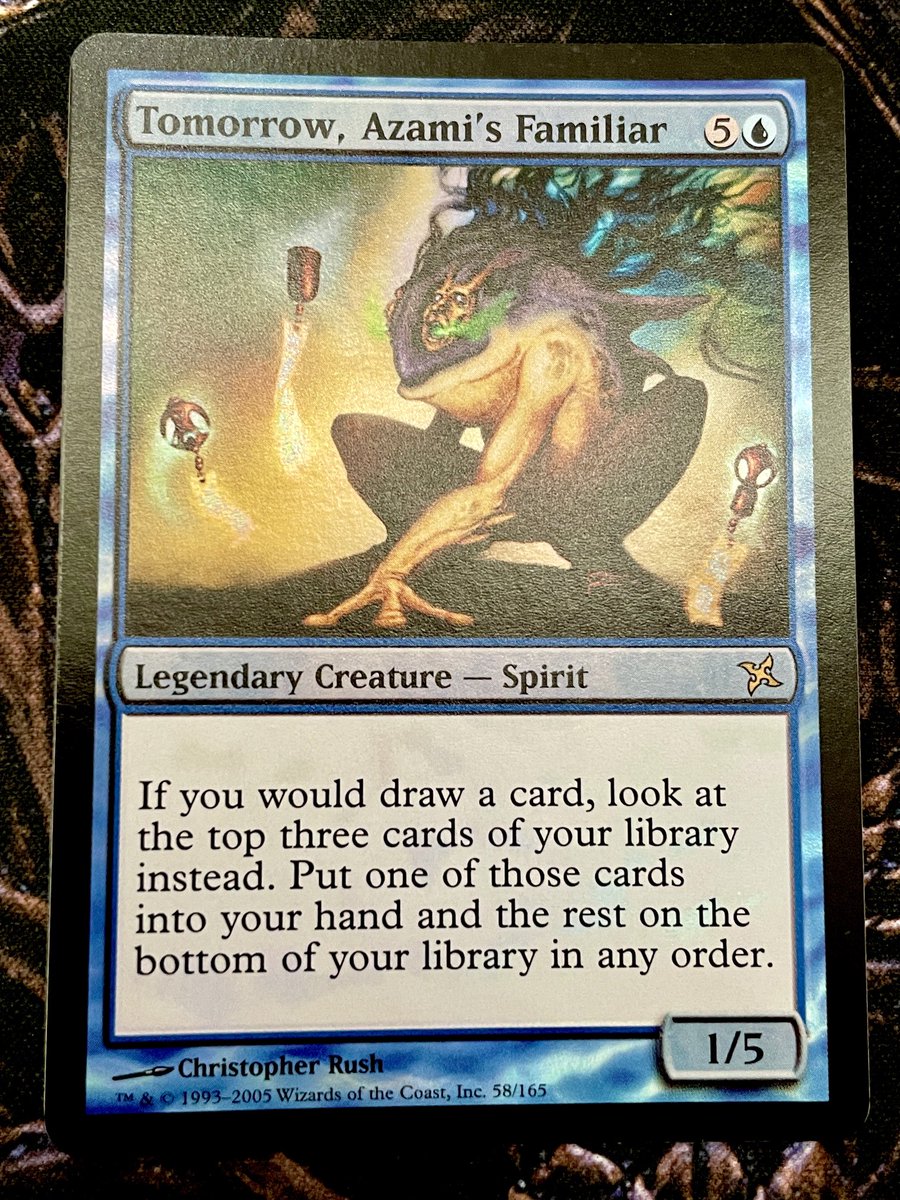 kitty_mox's tweet photo. Foil Tomorrow, Azami’s Familiar looks cool, although #MoxKitty hasn’t figured out how to use it yet 😹😹😹#Commander #EDH #Art by #ChristopherRush https://t.co/DrDKscc2Vp