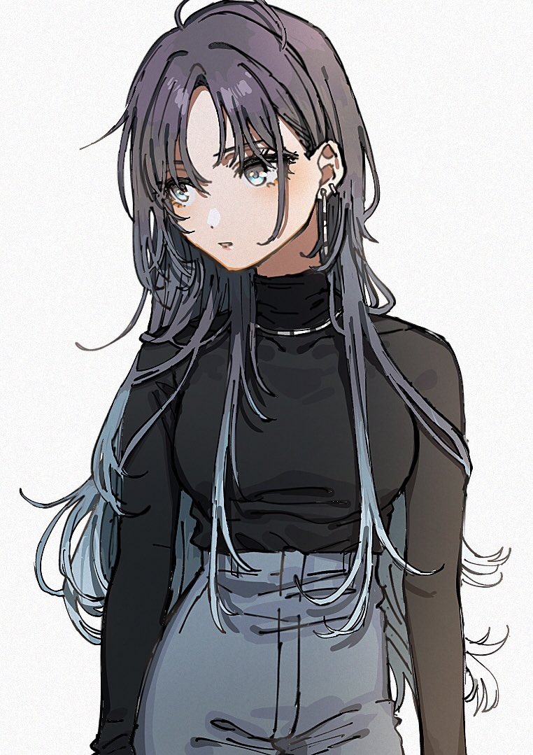 asakura toru 1girl solo jewelry earrings pants long hair high-waist pants  illustration images