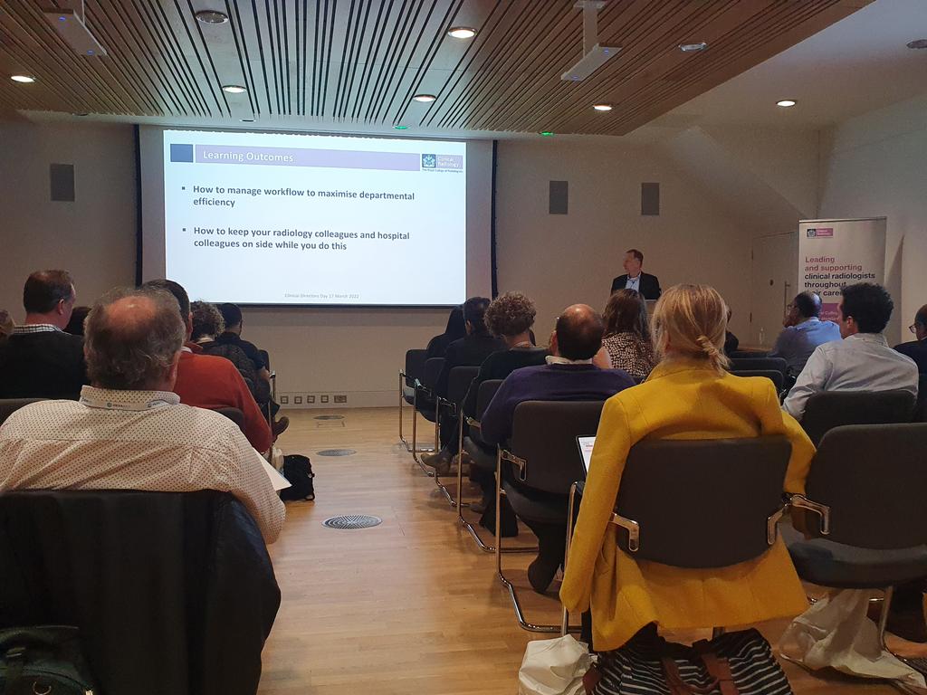 DocAmyD's tweet photo. Listening to the fascinating talk by @JulianElford #RCR Clinical Directors day. @hexarad Dr Sam Dumonteil up next, the focus on radiology workflow #Optirad https://t.co/3LHiefgBcP