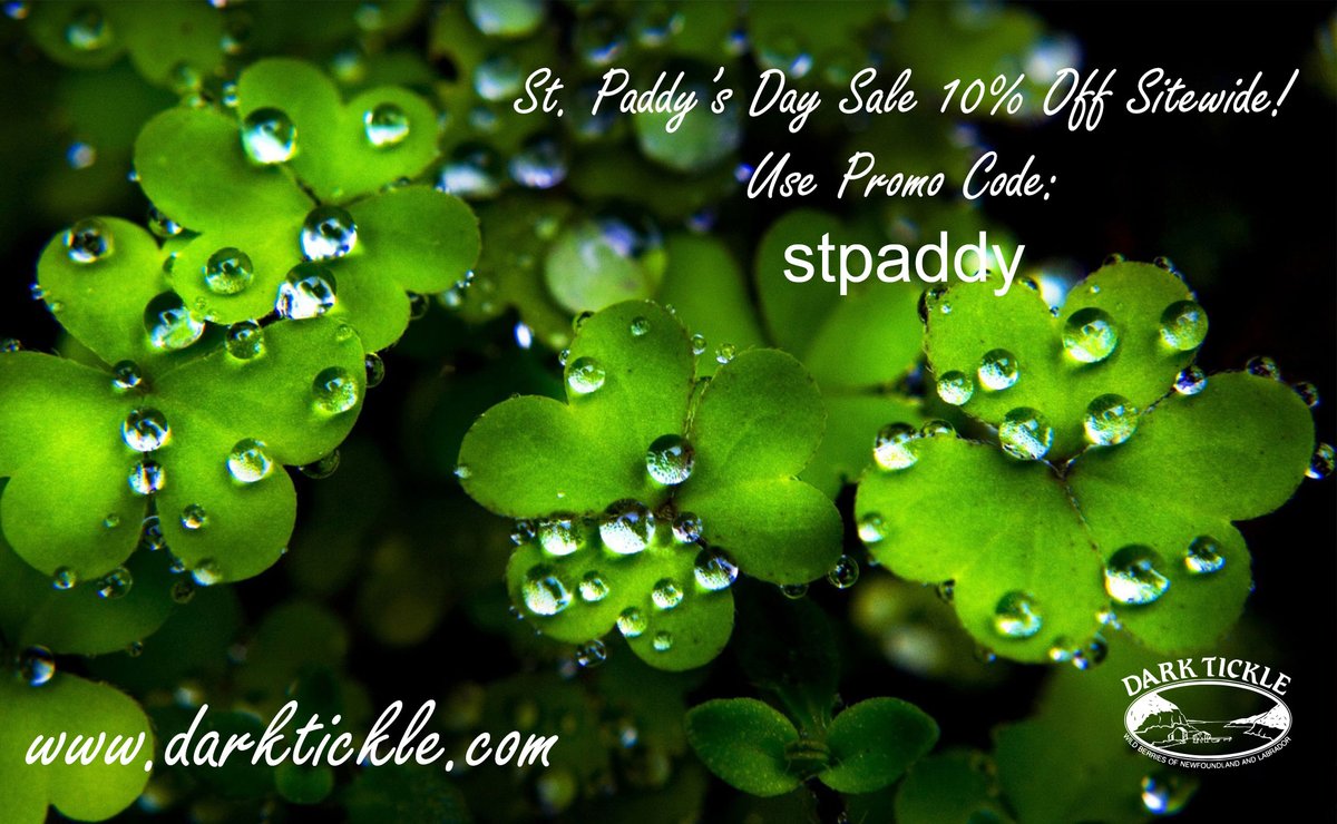 Happy St. Paddy's Day! 10% off sitewide until March 22nd on darktickle.com ! #stpaddysday #stpatricksday #gift #exploreNL #shoplocal #handmade #wildberries #jam #sauce #tea #drinks #coffee #chocolate #newfoundlandgifts #naturalfoods #wildfoods #Newfoundland #Labrador