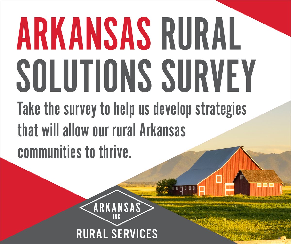 Take the Rural Solutions Survey to help us develop strategies that will allow our rural Arkansas communities to thrive.

Click here to take the survey: bit.ly/3KTaw6W