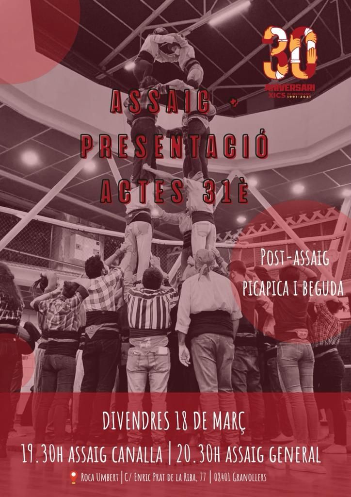 Demà ja només faltarà un dia per a la vigília de la primera actuació!! 🧐

També podriem dir que demà hi haurà la PRESENTACIÓ DELS ACTES DEL 31è! 🥳

O que hi haurà pica-pica i beguda al acabar l'assaig 😍

Però sobretot demà és l'últim assaig abans d'anar a Guissona🔝

#XicAXic