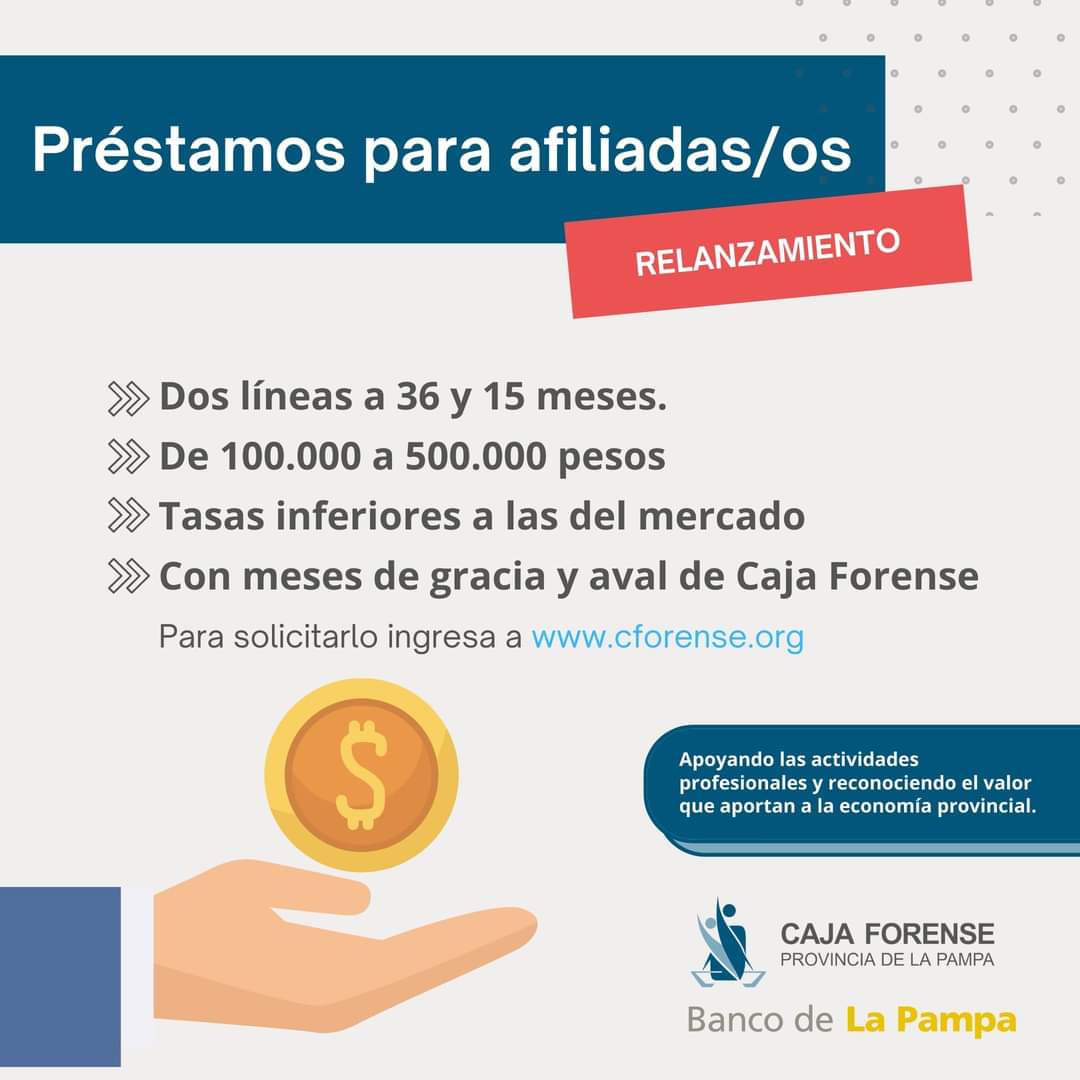 CajaForenseLP's tweet photo. ‼️💰💰 PRÉSTAMOS PARA AFILIADAS Y AFILIADOS
.
👉 Relanzamos los préstamos en #CajaForense con dos líneas a 36 y 15 meses.
.
📲💻🖥 Más información en https://t.co/MoW17lhKuY 

#abogadosdelapampa
#abogadas https://t.co/bMnFVFRYiD