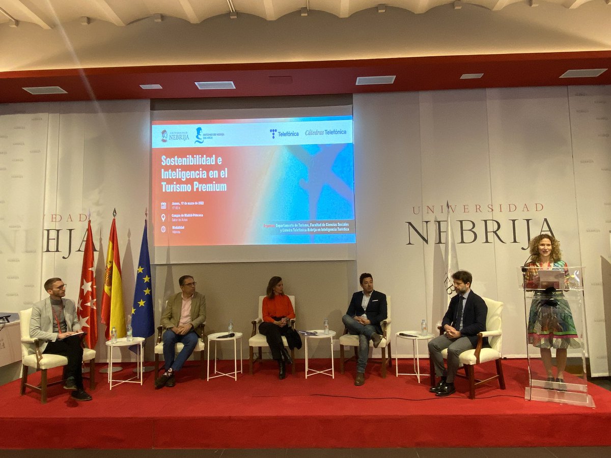 Nebrija's tweet photo. "Hablar de turismo premium es hablar de ese turista que realmente genera ingresos en la ciudad y es hacia donde tenemos que ir en Madrid". La Concejala Titular del Área Delegada de Turismo de @MADRID inaugura la jornada sobre sostenibilidad e inteligencia en el turismo premium. https://t.co/iR1McNA1Vh