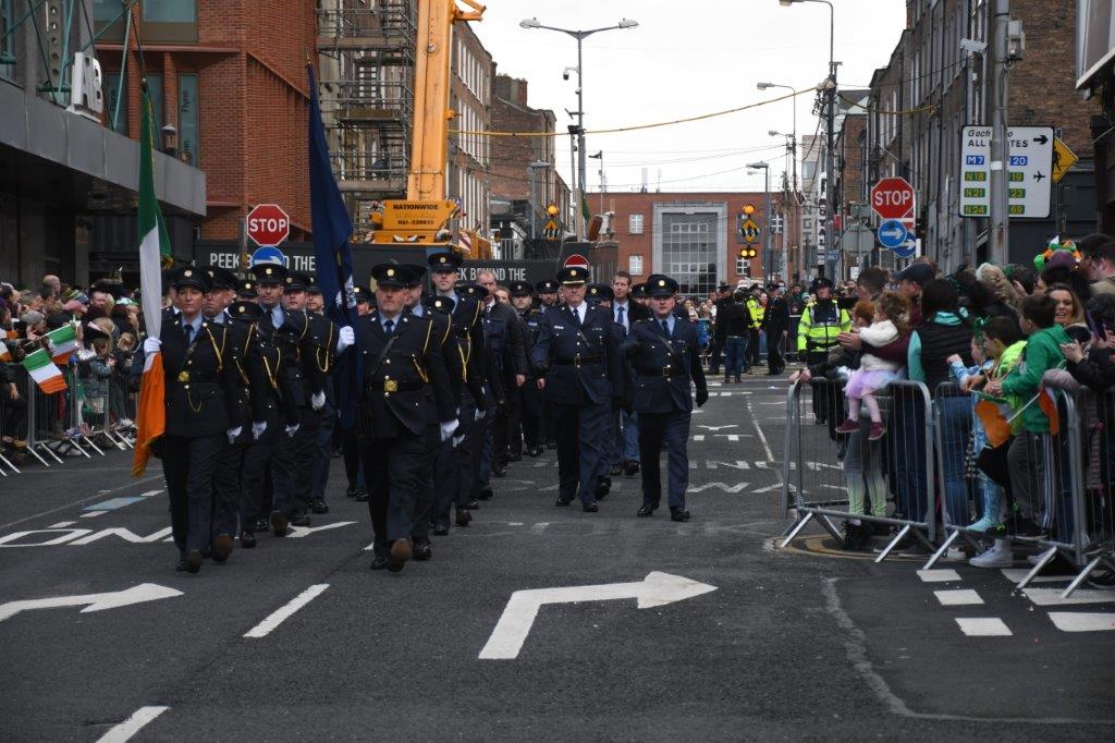 gardainfo's tweet photo. Gardaí have been getting into the festivities in Limerick City today. The ceremonial unit led by Chief Supt Roche have been out and taking part in the parade today. 

#Garda100 #StPatricksDay https://t.co/GY5k884NzG