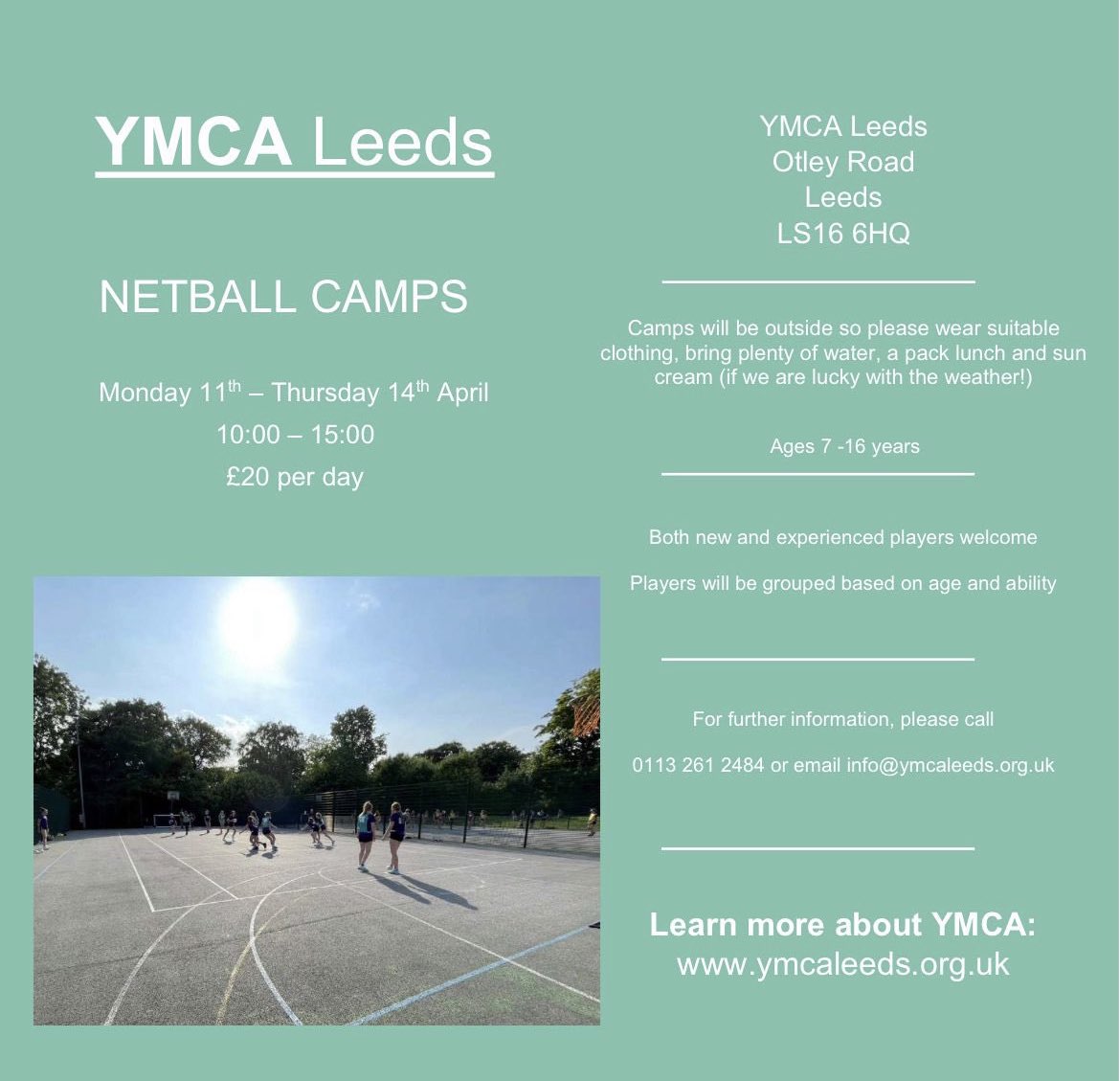 Don’t forget to book your place! Spaces are available on first come first serve and some days are already busy! #ymcanetball #netballleeds #netballcamps