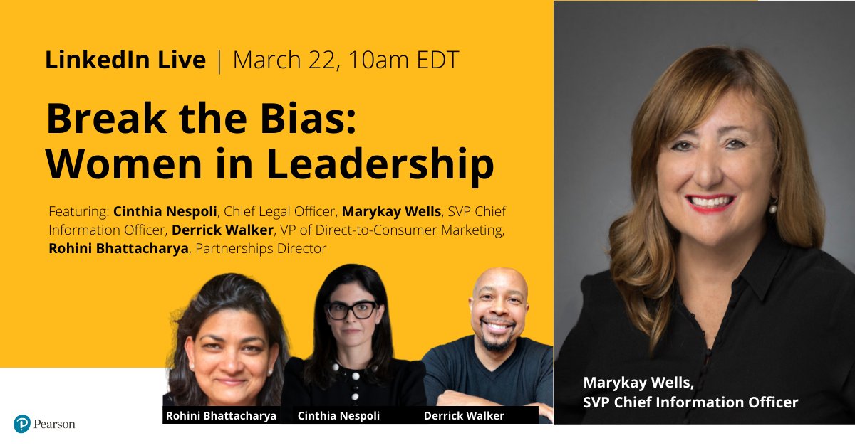 Headshot of Marykay Wells, text reads: "LinkedIn Live | March 22, 10am EDT - Break the Bias: Women in Leadership"