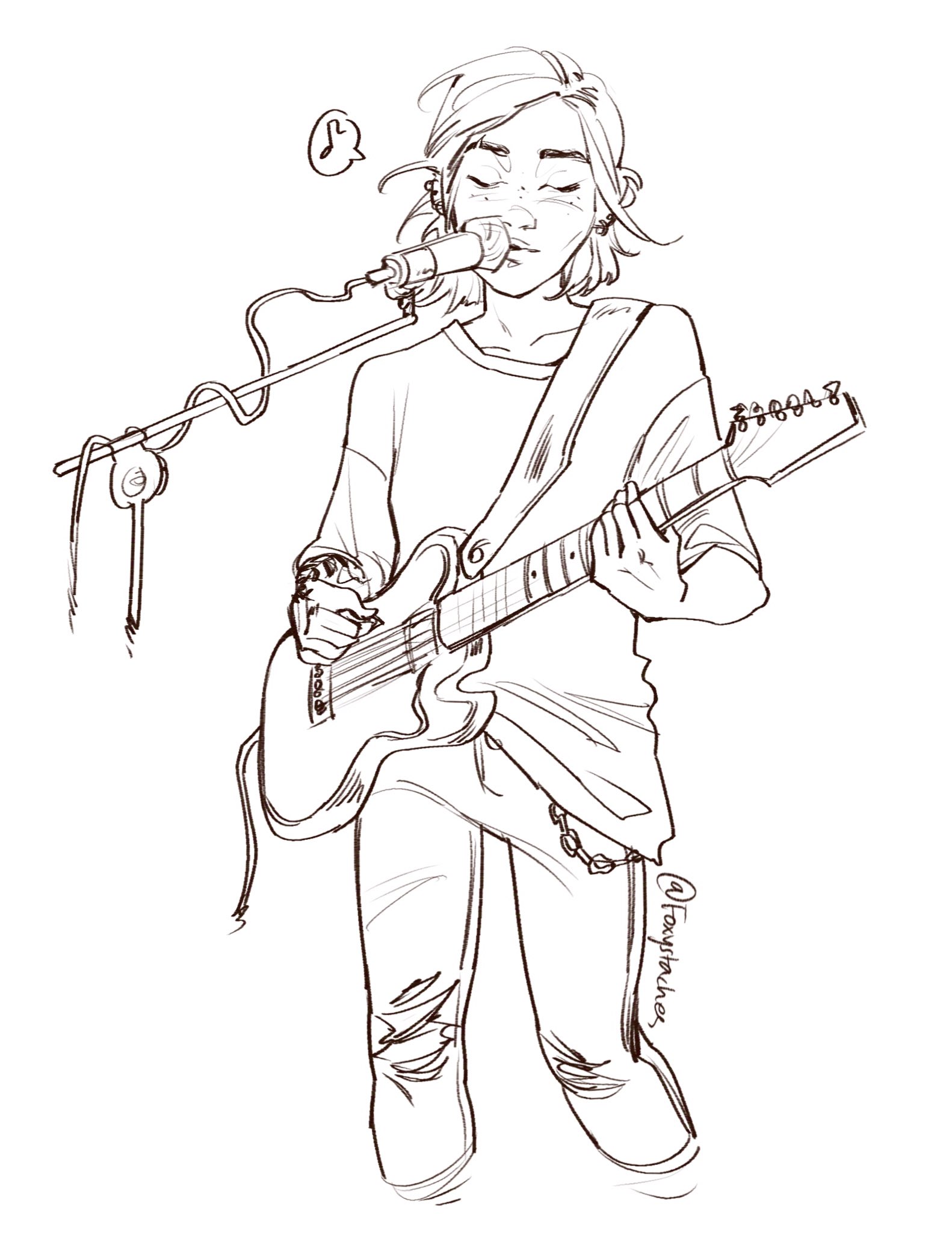 Pose playing guitar and singing - CLIP STUDIO ASSETS