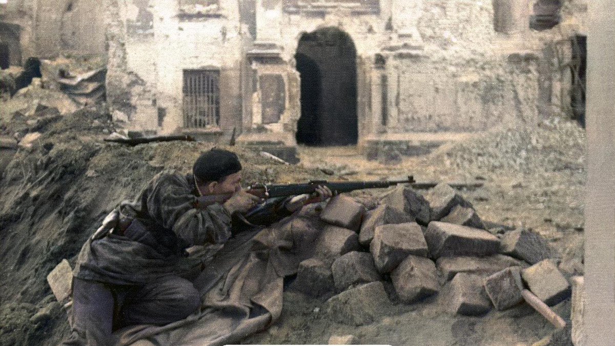Anarcho-syndicalist volunteer during the anti-Nazi uprising in Warsaw (Powstanie Warszawskie - Warschauer Aufstand), summer 1944.