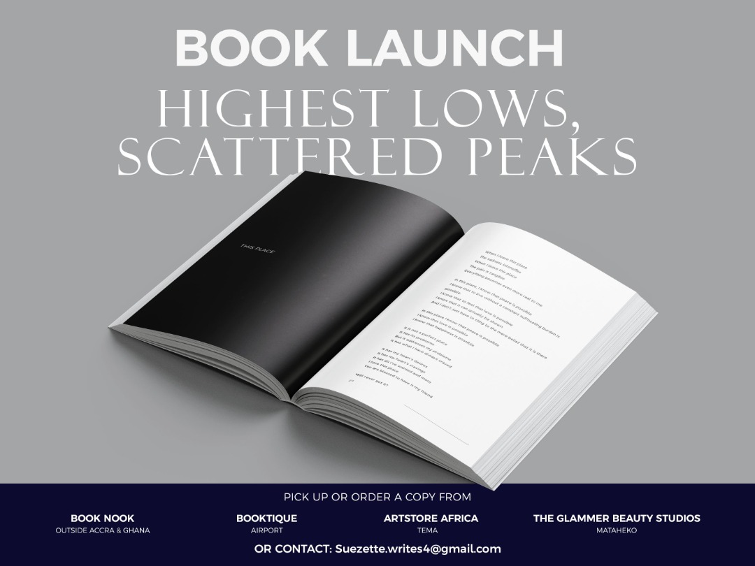 Hello again! 

After months of work, my team and I finally bring to you printed copies of my book; Highest Lows, Scattered Peaks. 
This hard copy sells for 70 cedis.

Please RT❤