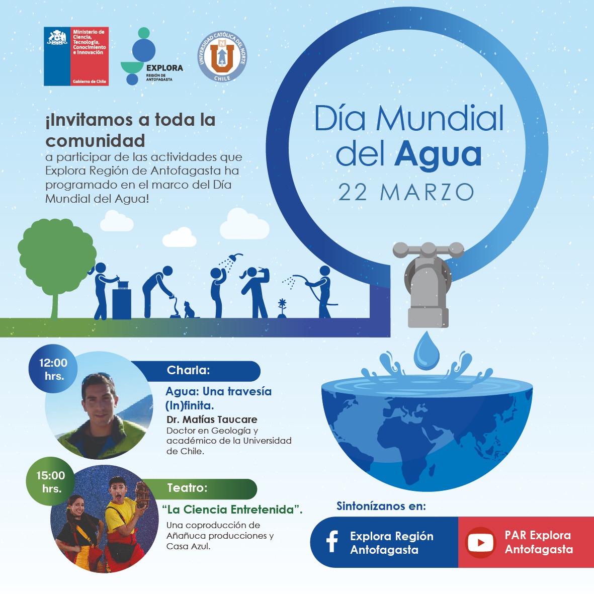 Recuerden que el próximo 22 de marzo, celebraremos el Día mundial del agua con dos actividades imperdibles a las 12:00 y 15:00 hrs. 🤩 Transmitiremos desde Facebook y Youtube 💻 No se lo pierdan‼