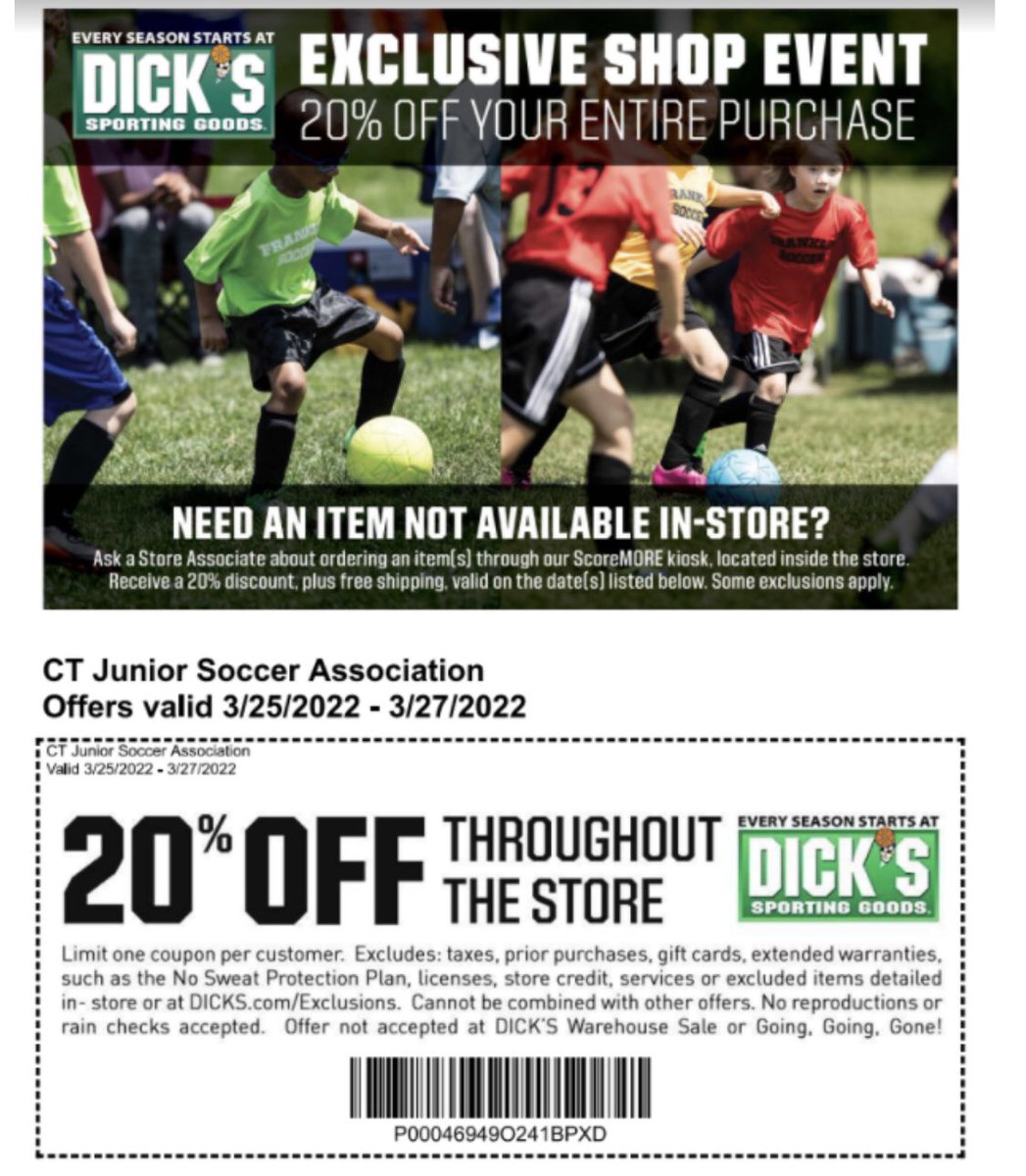 SE_CJSA's tweet photo. 🛒| Shop &amp; save at Dick’s next weekend as part of @CJSA Appreciation Weekend. 

#SoccerForAll https://t.co/r2ViaqgqPJ