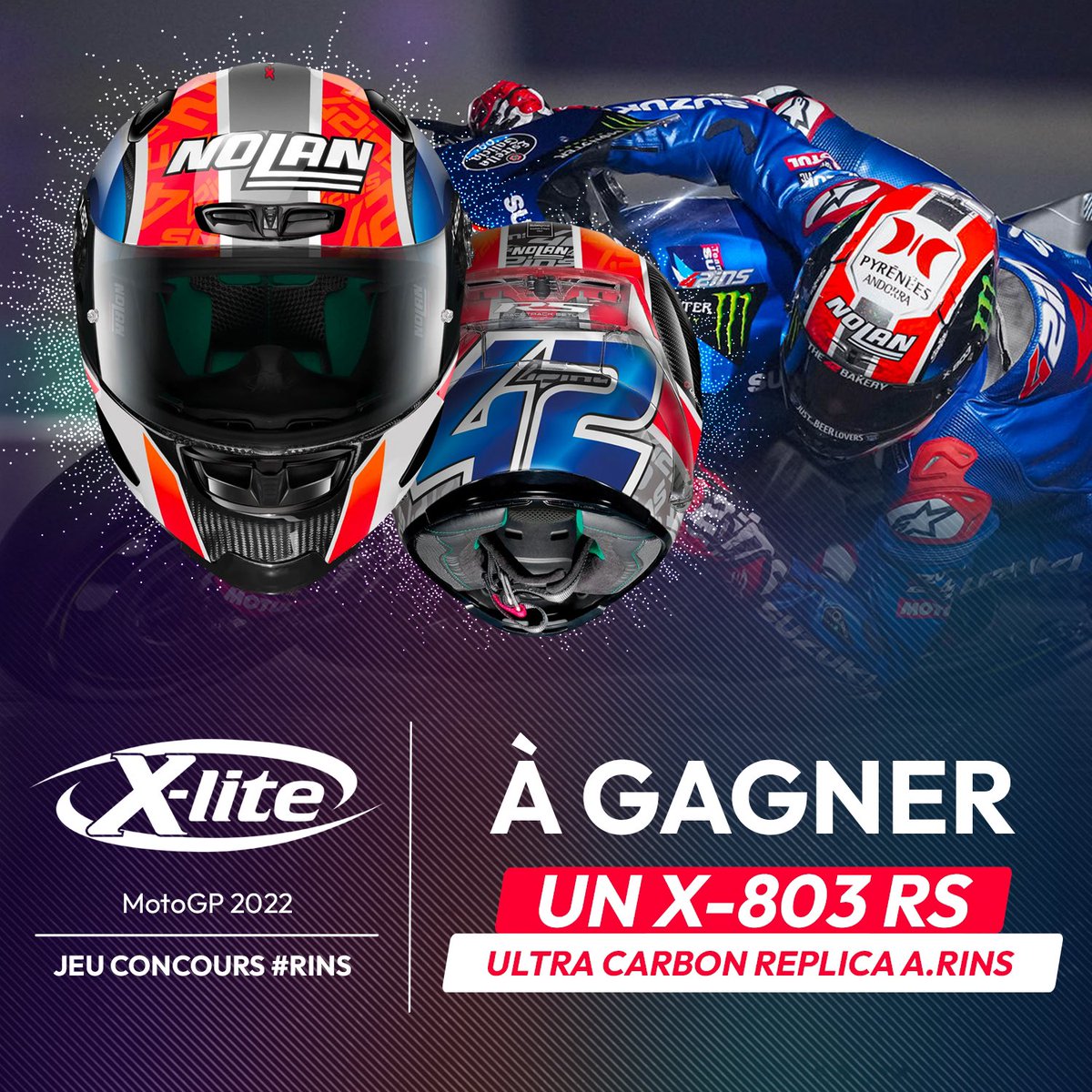iCasque's tweet photo. On continue sur notre lignée à chaque #MotoGP un #JeuConcours #iCasque 🤩 Pour le #IndonesianGP un casque #moto #xlite du pilote @Rins42 à gagner 💪 Rendez-vous sur notre Instagram 😎✌️ https://t.co/HTVwGT3jUb