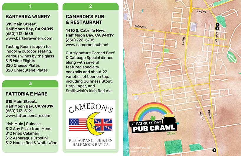 hmbcoastchamber's tweet photo. Happy St. Patrick's Day!!! Enjoy this fun holiday by downloading the self-paced pub crawl map and visiting any of the (6) local places that have fun St. Patrick's Day specials for today! #StPatricksDay #HMBCoastside https://t.co/UopcinZm84