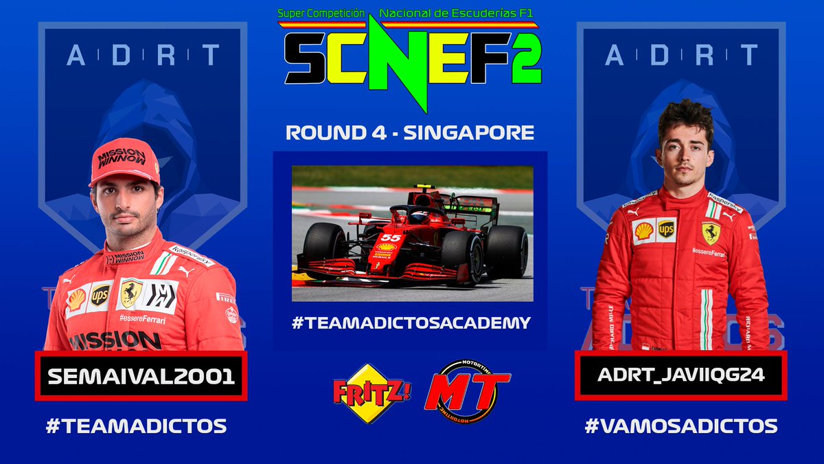 🏁RACEDAY <a href="/F1Friendscup/">skansjsj</a>🏁 

-Hoy es día de carrera para la #TeamAdictosAcademy en Singapur!! Tras mucho tiempo, tendremos el debut de <a href="/Semaival7/">Semaival</a> con el equipo, la temporada pasada se llevó la victoria en este mismo trazado, <a href="/javiiiqg/">Javiiiqg</a> será su compañero.

#VamosAdictos @AVM_ES