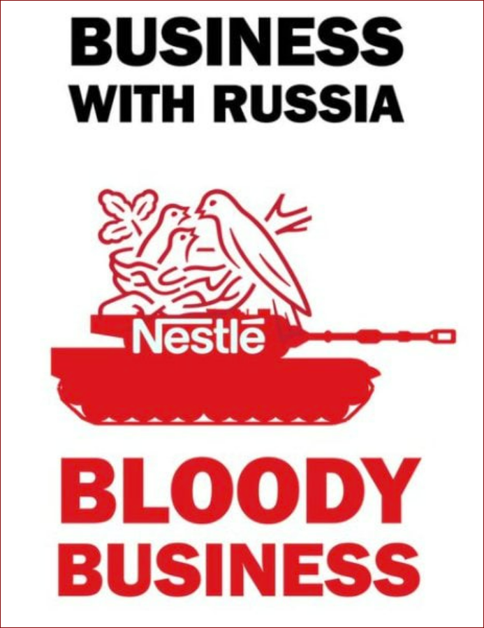 Ukrainik's tweet photo. @Prizrak_opery Nestle halted ads in Russia, will not make capital investment, stopped shipping non-essential items like espresso coffee and mineral water, but  continues to provide essential items.
https://t.co/nh4bhGYN5R
#BoycottNestle https://t.co/jFk5muoVIw