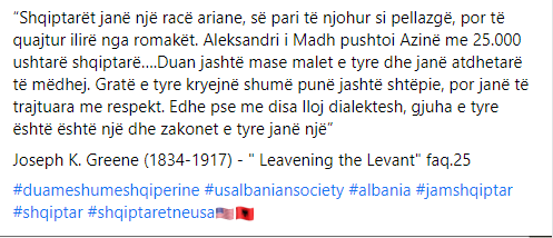 SocietyAlbanian's tweet photo. “#Shqiptarët janë një racë ariane, së pari të njohur si #pellazgë, por të quajtur ilirë nga romakët. #Aleksandri i Madh pushtoi Azinë me 25.000 ushtarë #shqiptarë….Duan jashtë mase malet e tyre dhe janë atdhetarë të mëdhej... https://t.co/PUBUjhEgqT