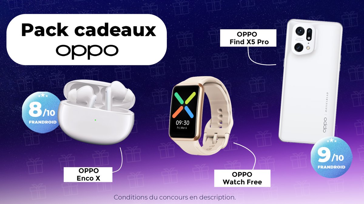 CONCOURS 🥳

Avec OPPO, on vous propose de remporter un pack cadeaux spécial Frandroid 🤩

Pour jouer :
1️⃣ Qui est le partenaire photographique de l’OPPO Find X5 Pro et l’OPPO Find X5 ?
2️⃣ RT + Like
3️⃣ Follow <a href="/Frandroid/">Frandroid</a> + <a href="/OPPOFrance/">OPPO France</a>

👉🏼 Indice : oppo.com/fr/

24/03 🎉