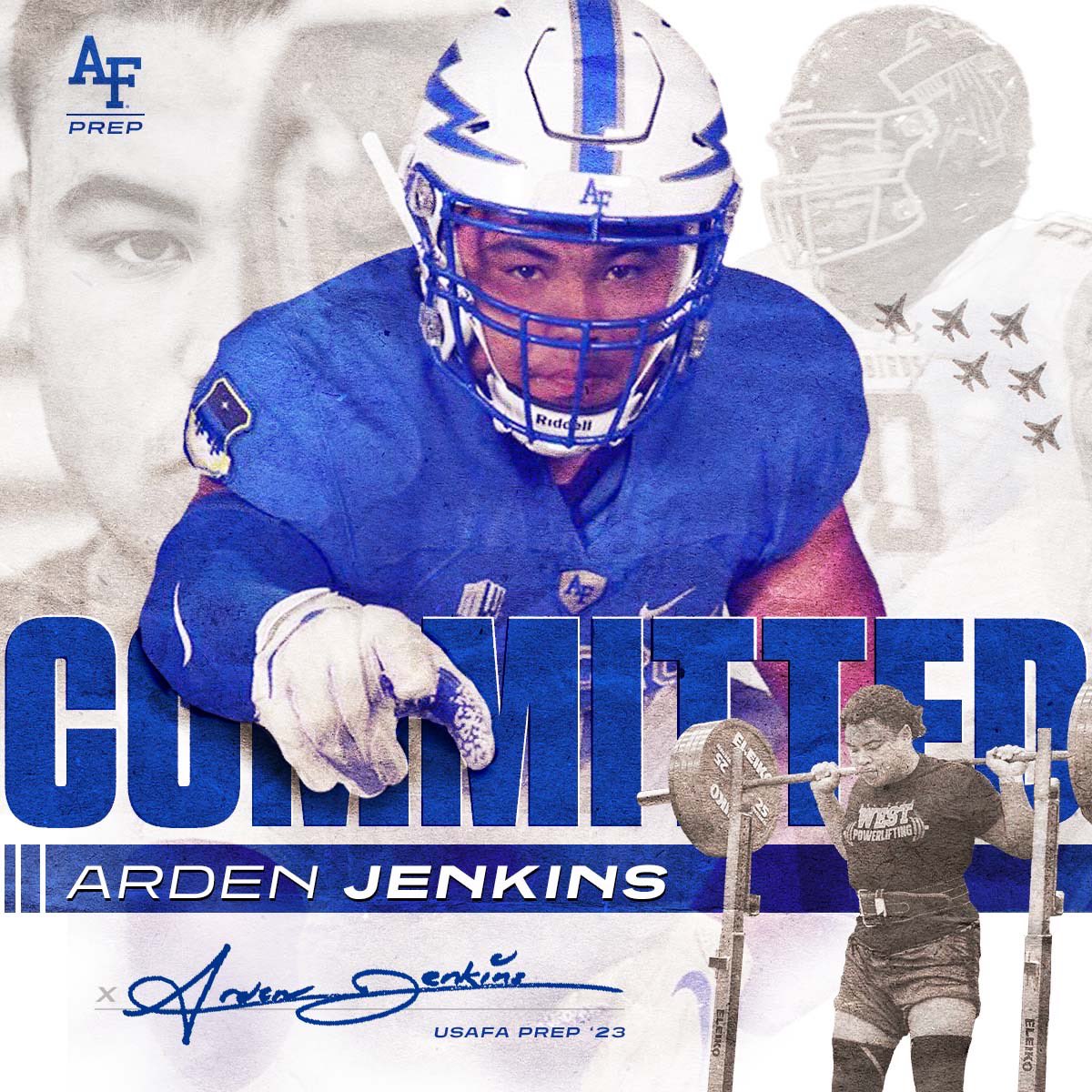 ArdenJenkins04's tweet photo. LEGACY. After being appointed to the prep school, I’m beyond proud and excited to announce my plans to continue my athletic and academic journey through the United States Air Force Academy. #USAFA https://t.co/FpRhF59IWi