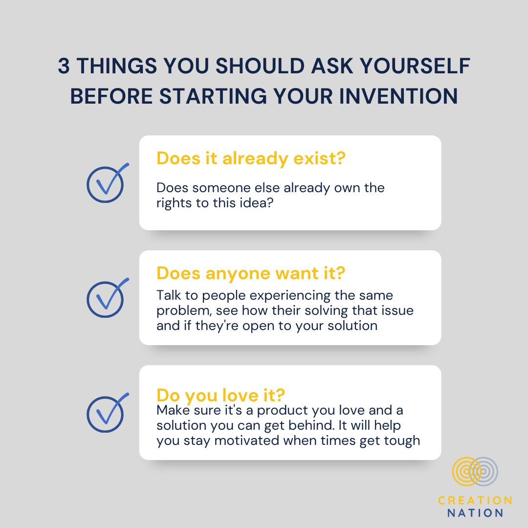 donteacia's tweet photo. Before start inventing, ask yourself: 
💡 Does it already exist? 
💡 Does anyone else want it? 
💡 Do you love it? 
Asking yourself these questions will keep you from wasting time and energy on an invention that already exists.

#inventor #invention #innovation https://t.co/T4ouQYQkAI