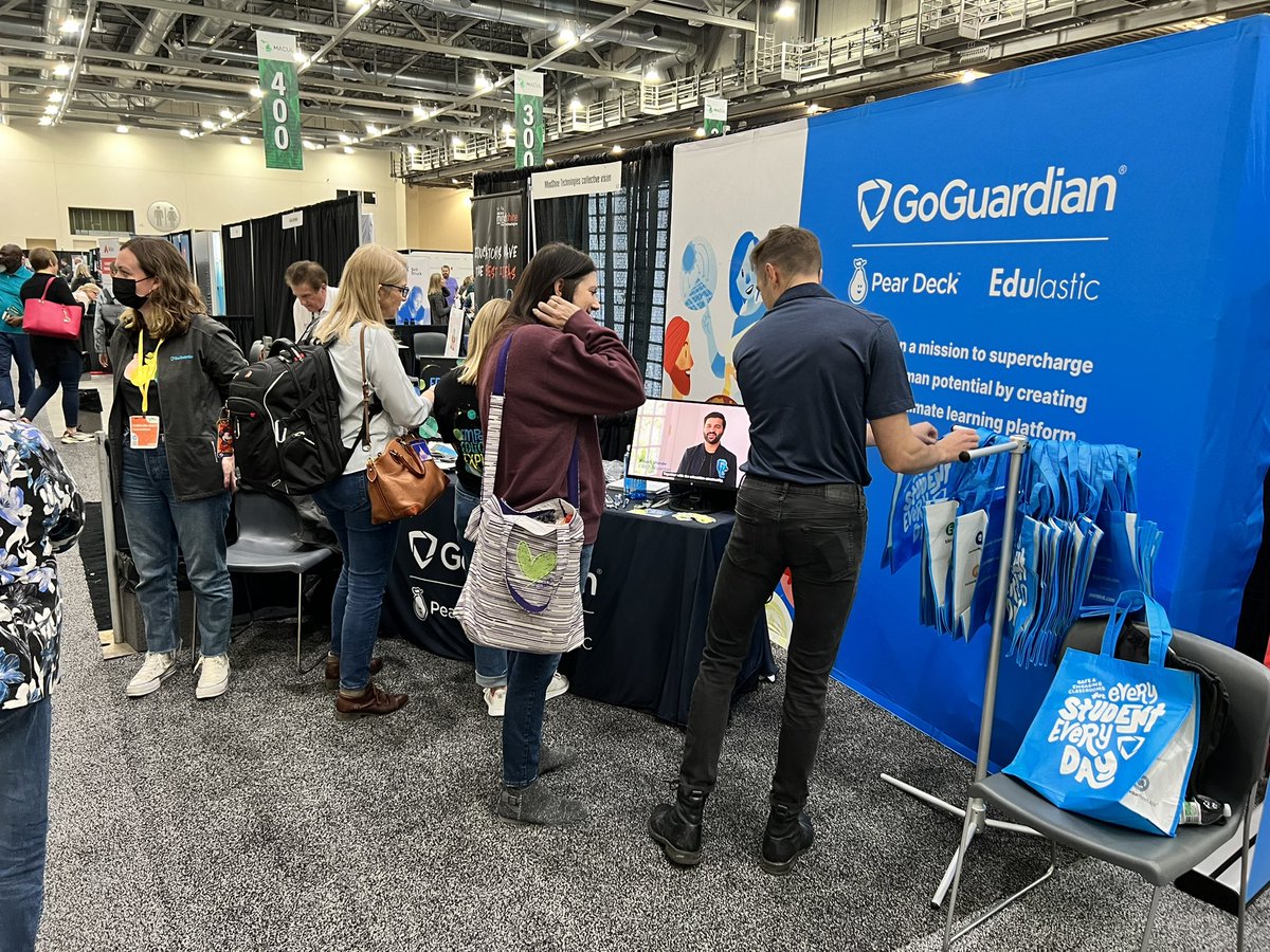 The <a href="/PearDeck/">Pear Deck Learning</a> <a href="/goguardian/">GoGuardian</a> <a href="/Edulastic/">Edulastic ➡️ Pear Assessment</a> booth is hoppin’!! Come on over and see us!  If you have seen this tweet, come as for a water bottle! 💚<a href="/MACUL/">MACUL</a> #MACUL22