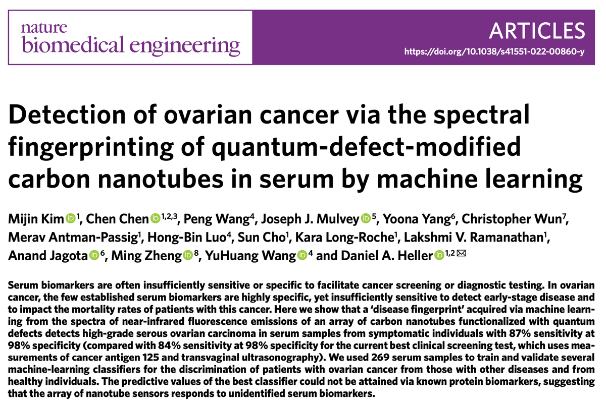 natBME's tweet photo. Detection of ovarian cancer via the spectral fingerprinting of quantum-defect-modified carbon nanotubes in serum by machine learning

https://t.co/9royDy0OAE https://t.co/mjIiTGdzoc