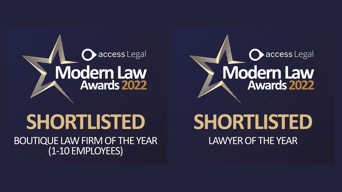 tmpsolicitors's tweet photo. We are delighted to share with you that TMP has been shortlisted in The Access Legal Modern Law Awards 2022 for Boutique Law Firm of the year and @jacquimcguigan for Lawyer of the Year 🎉🍾

#MLAwards22 #Shortlist #ukemplaw @ModernLawMag https://t.co/2KpilKIy1k